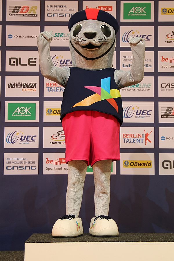 Seehund „Bonnie“, das Maskottchen der European Championships in Glasgow