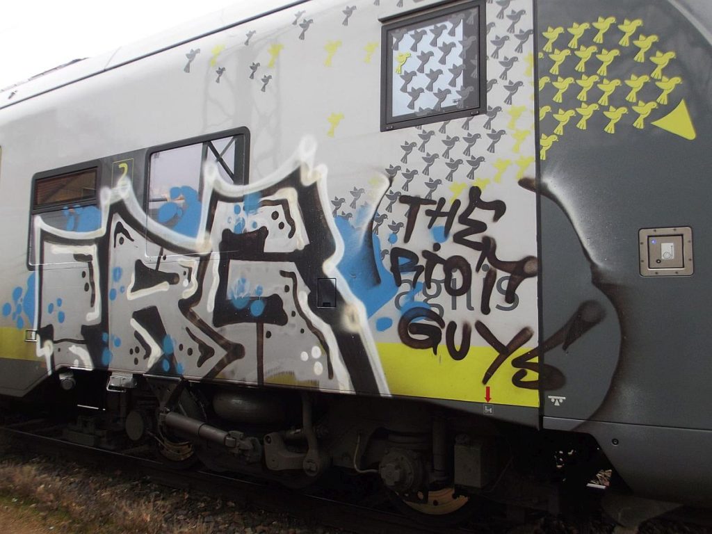 Graffiti an einem Zug Foto: Polizei