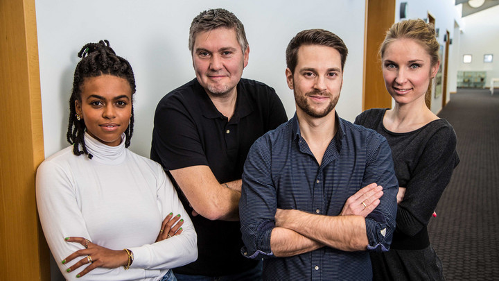 Das Moderatorenteam (v.l.n.r.): Aminata Belli, Andreas Stamm, Mirko Drotschmann, Linda Kierstan Copyright: ZDF/Ulrike Lenz