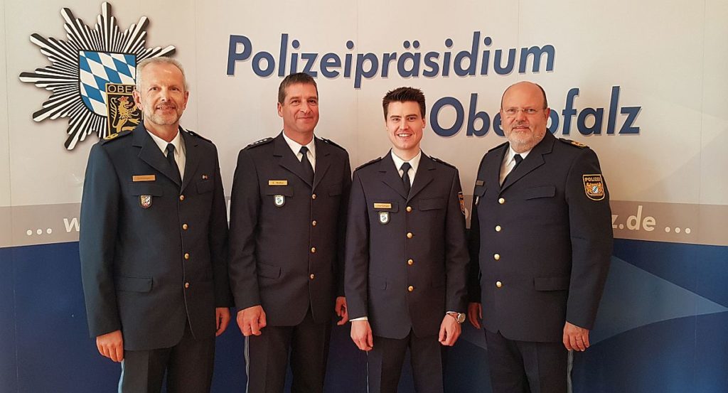 v.l.nr.: PVP Thomas Schöniger, PHK Stefan Moller, OHK Gerhard Lutzenberger, PP Nobert Zink;  Foto: Haas