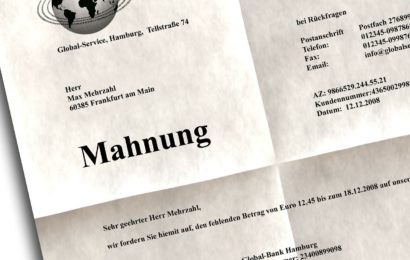 Erneut Betrugsmasche mit Mahnschreiben