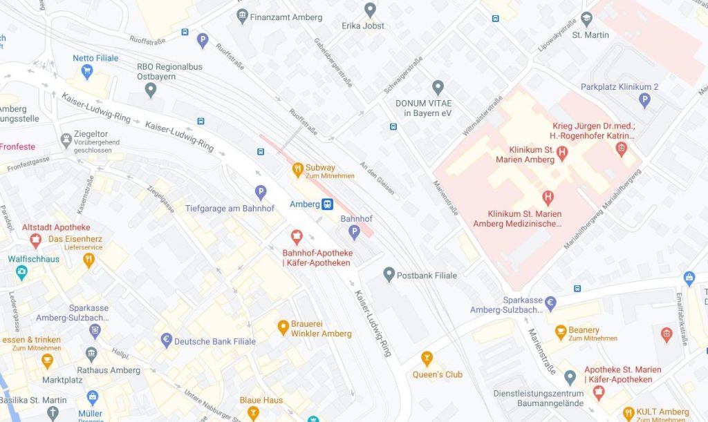 Kartenausschnitt Amberg Quelle: Google Maps