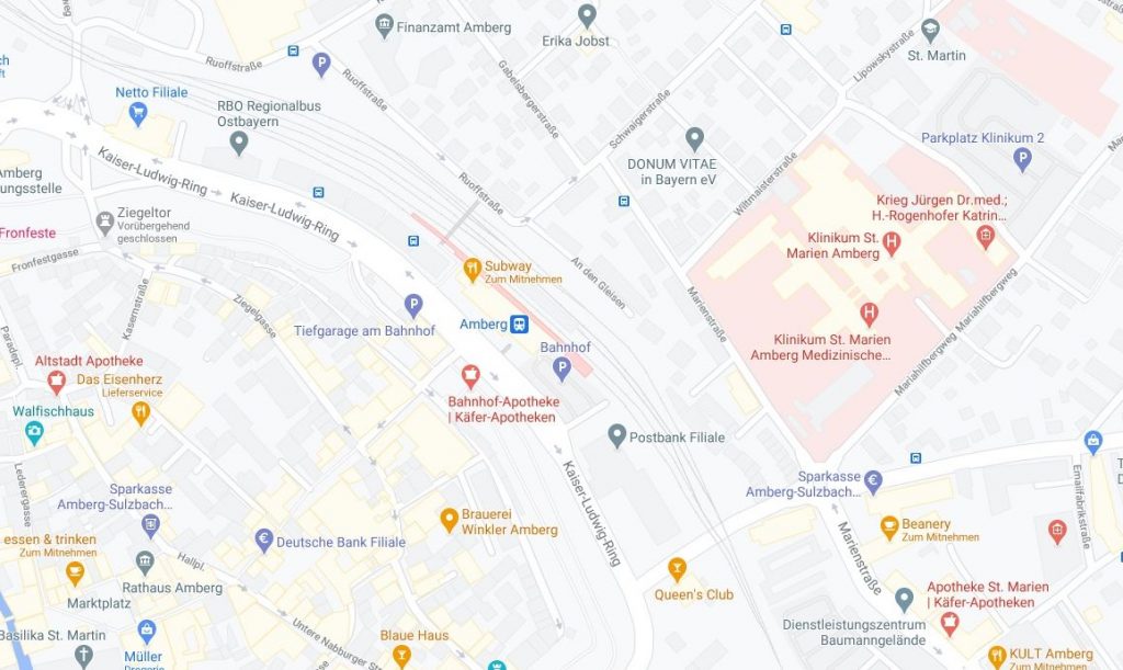 Kartenausschnitt Amberg Quelle: Google Maps