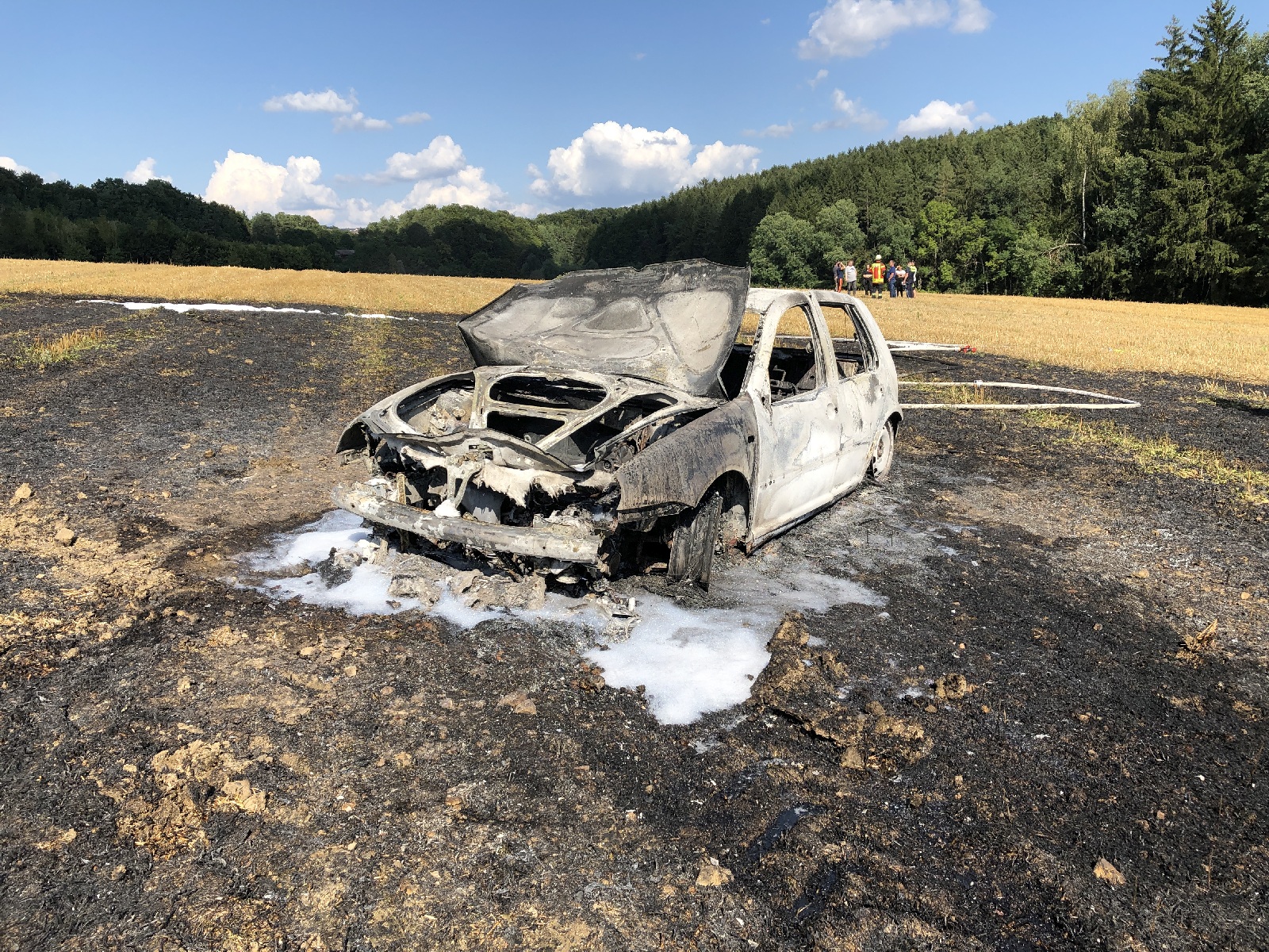 Die Fahrzeuginsassen konnten sich noch rechtzeitig aus dem Auto befreien Foto: Polizei