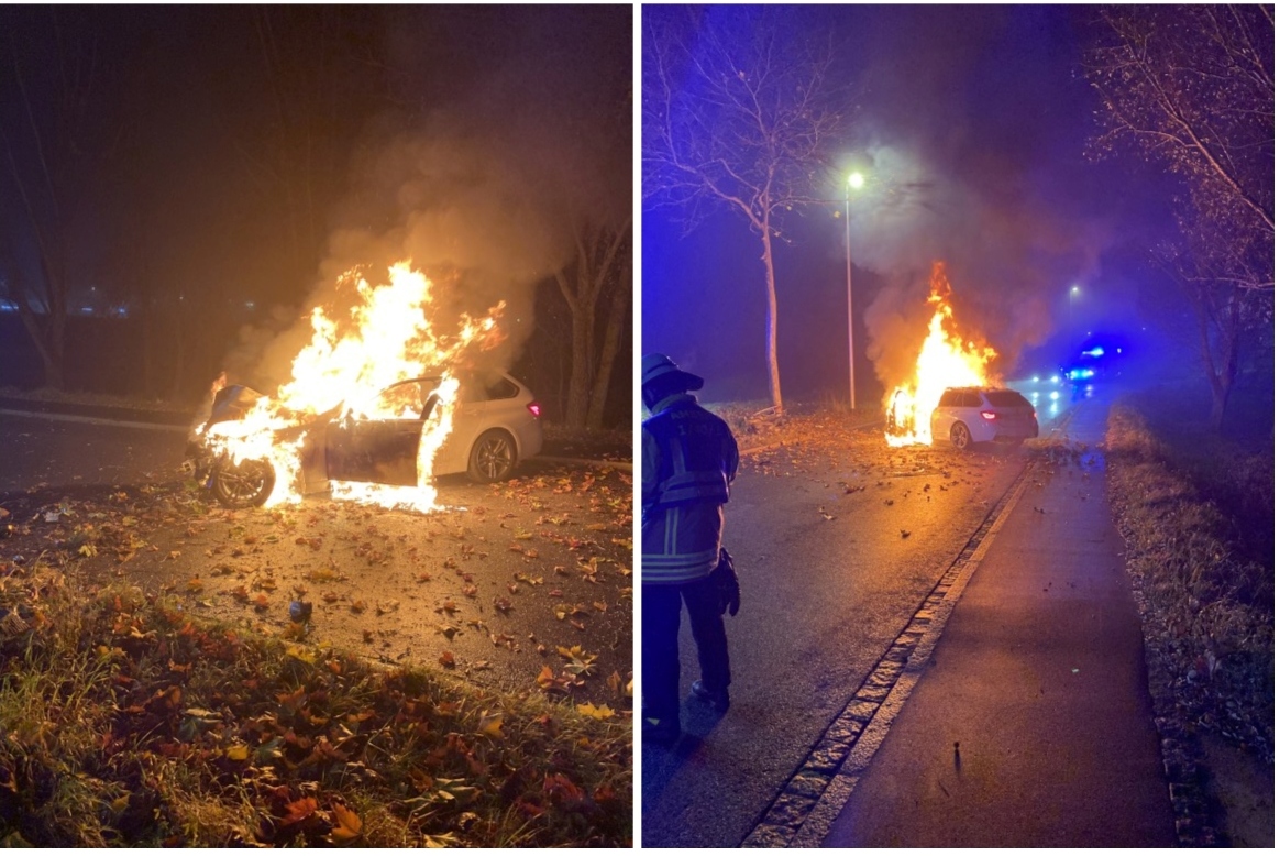 Der PKW ging in Flammen auf Foto: Polizei Amberg