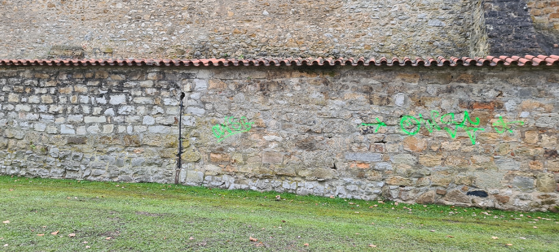 Die  Amberger Stadtmauer wurde mit Schriftzügen "verschöndert" Foto: Polizei