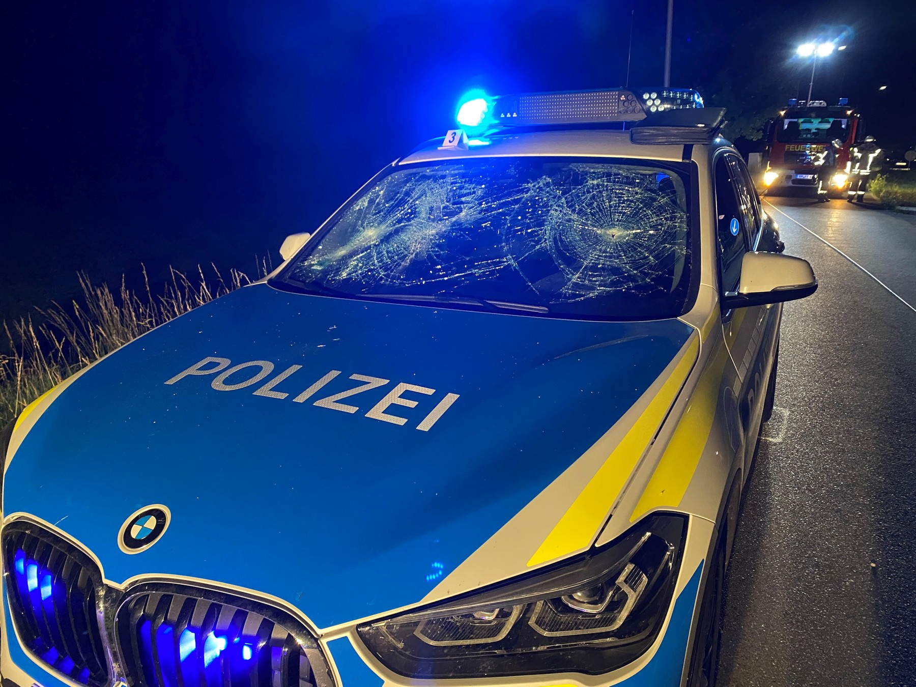 Zerstörte Windschutzscheibe des Streifenwagens Foto: PP Oberpfalz